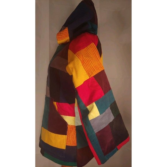 Handmade Patchwork Unisex Small Rainbow Corduroy Festival Jacket Hoodie Hippie - Picture 5 of 10
